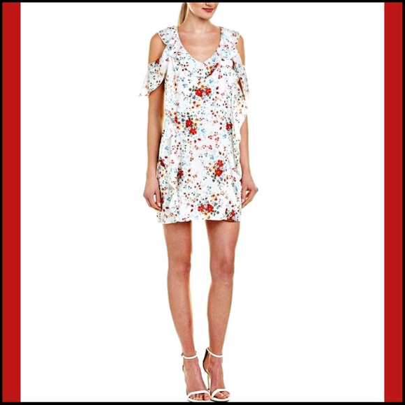 NWT PARKER FLORAL COLD-SHOULDER MINI RUFFLE DRESS - Picture 3 of 13